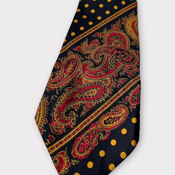 Vintage Turnbull & Asser Black Red Polka Dot Paisley Silk Wide Tie - Picture 1 of 6